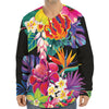 Tropical Hummingbird Print Long Sleeve Baseball Jersey