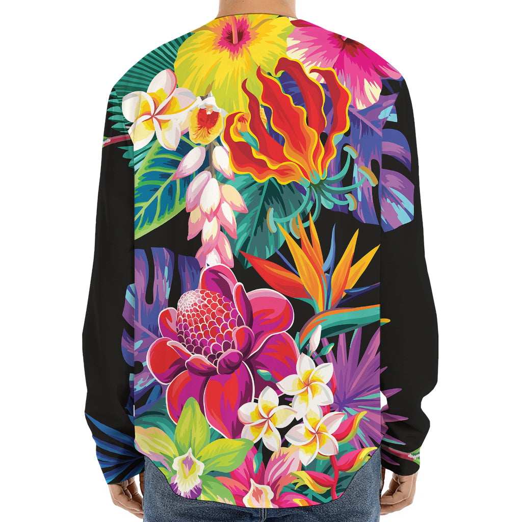 Tropical Hummingbird Print Long Sleeve Baseball Jersey