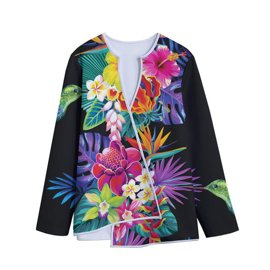 Tropical Hummingbird Print Long Sleeve Short Coat