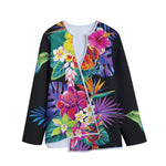Tropical Hummingbird Print Long Sleeve Short Coat