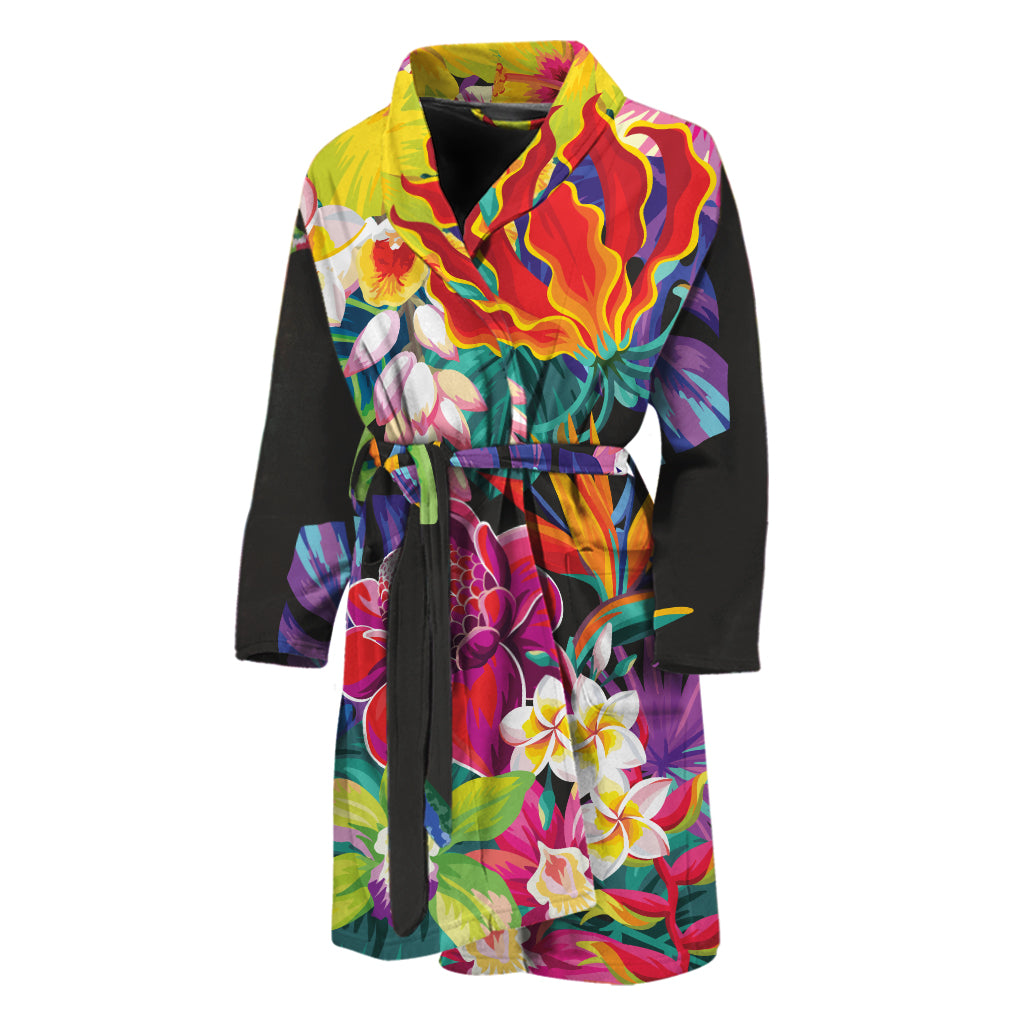 Tropical Hummingbird Print Men's Bathrobe
