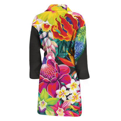 Tropical Hummingbird Print Men's Bathrobe