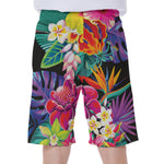 Tropical Hummingbird Print Men's Beach Shorts