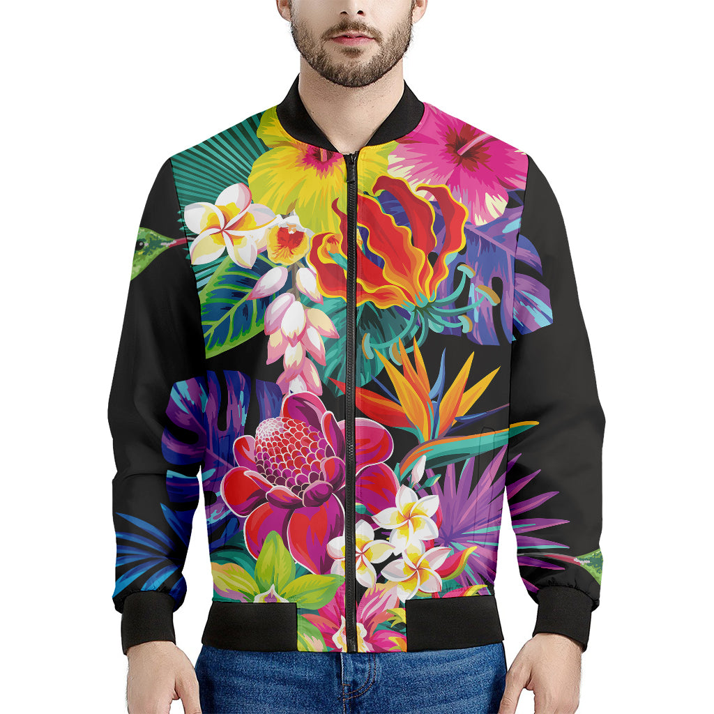 Tropical Hummingbird Print Men's Bomber Jacket