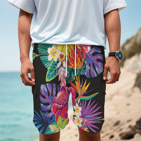Tropical Hummingbird Print Men's Cargo Shorts