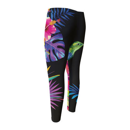 Tropical Hummingbird Print Men's Compression Pants