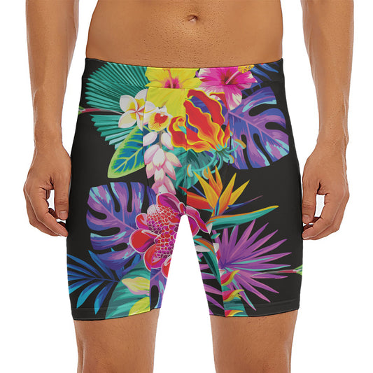 Tropical Hummingbird Print Men's Long Boxer Briefs