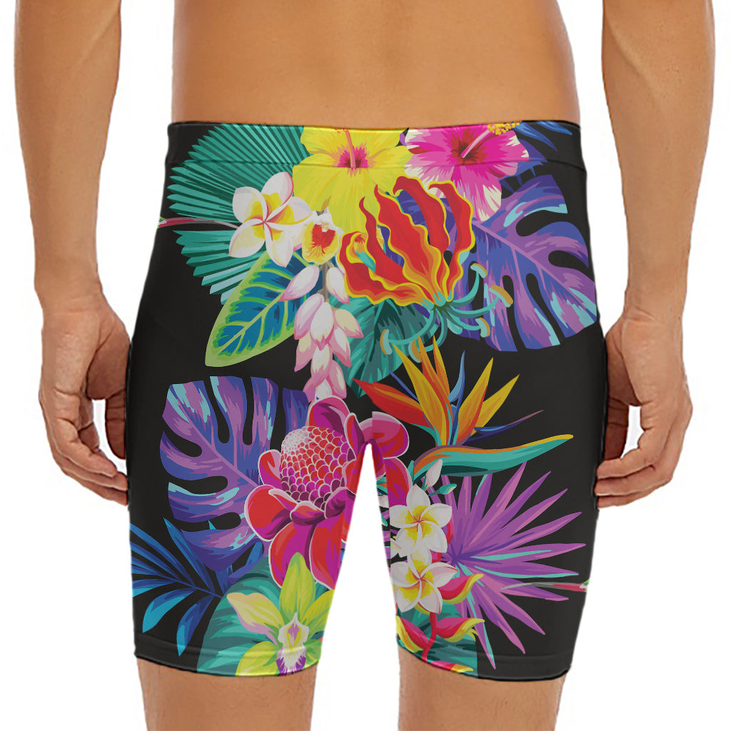 Tropical Hummingbird Print Men's Long Boxer Briefs