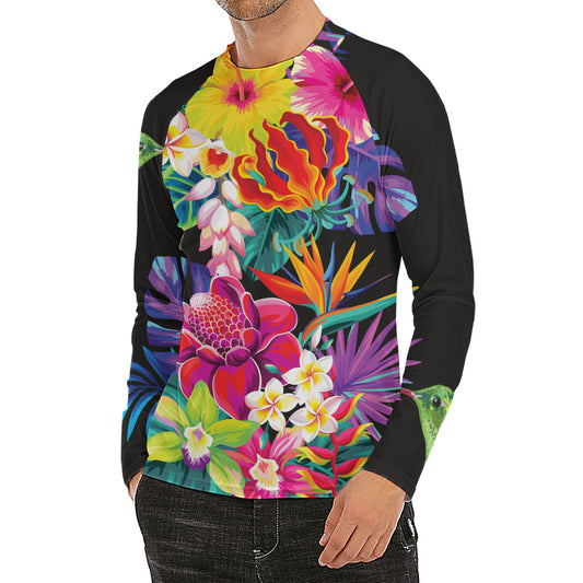 Tropical Hummingbird Print Men's Long Sleeve Rash Guard