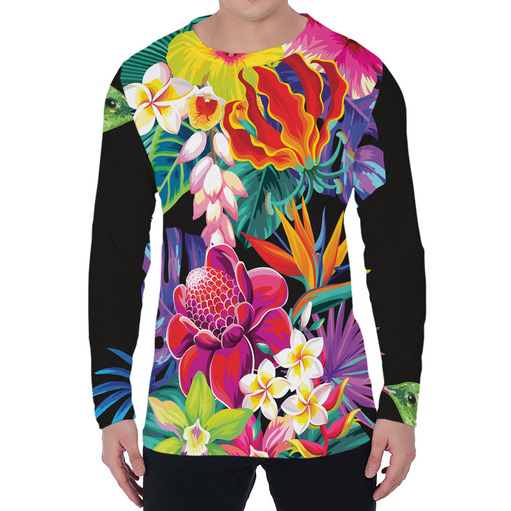 Tropical Hummingbird Print Men's Long Sleeve T-Shirt