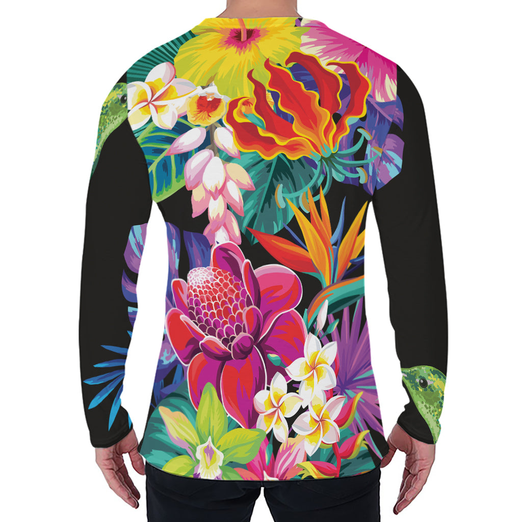 Tropical Hummingbird Print Men's Long Sleeve T-Shirt