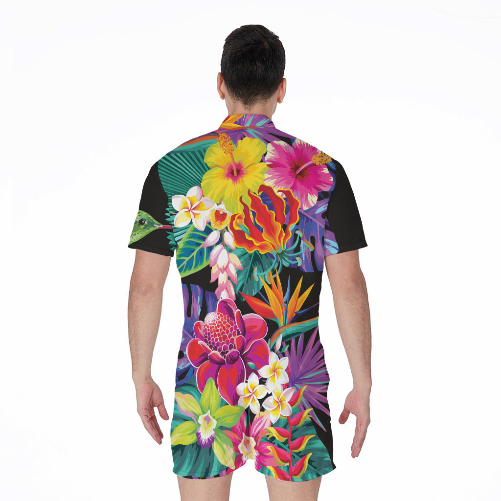 Tropical Hummingbird Print Men's Rompers