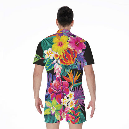 Tropical Hummingbird Print Men's Rompers