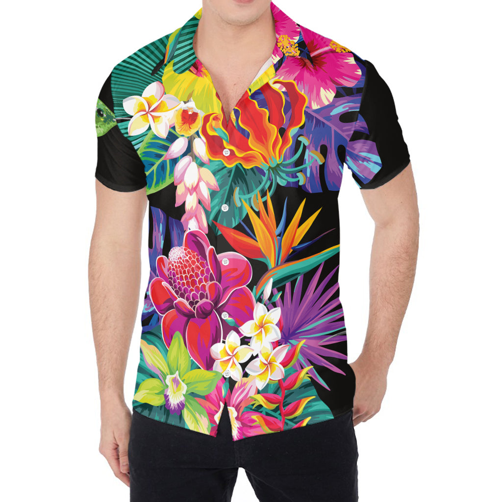 Tropical Hummingbird Print Men's Shirt