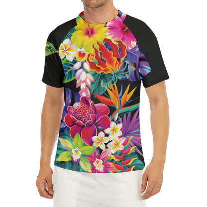 Tropical Hummingbird Print Men's Short Sleeve Rash Guard