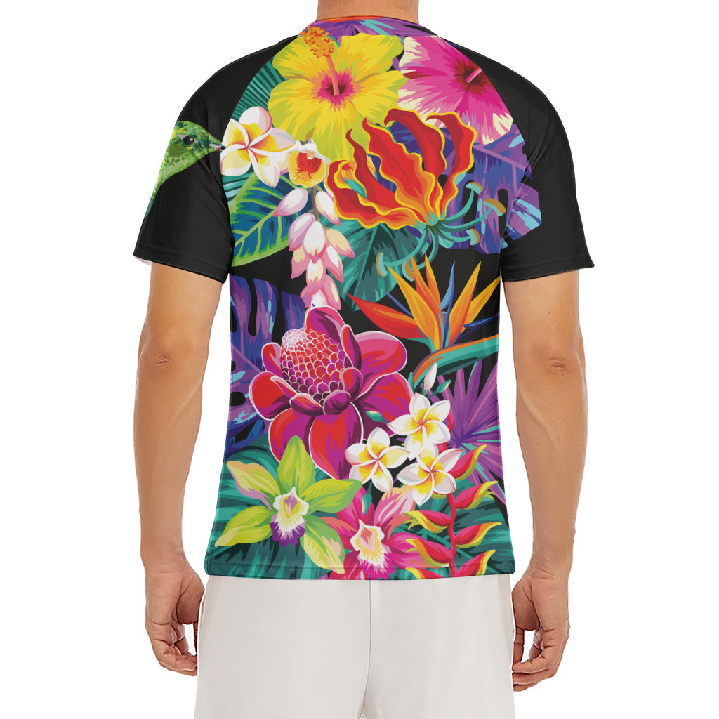 Tropical Hummingbird Print Men's Short Sleeve Rash Guard