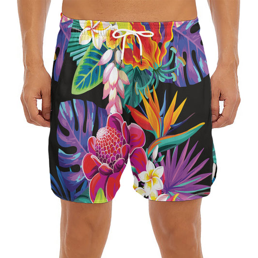 Tropical Hummingbird Print Men's Split Running Shorts