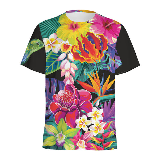 Tropical Hummingbird Print Men's Sports T-Shirt