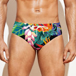 Tropical Hummingbird Print Men's Swim Briefs