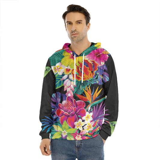Tropical Hummingbird Print Men's Velvet Pullover Hoodie
