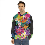 Tropical Hummingbird Print Men's Velvet Pullover Hoodie