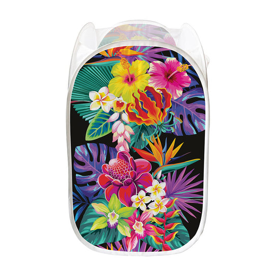 Tropical Hummingbird Print Mesh Laundry Hamper
