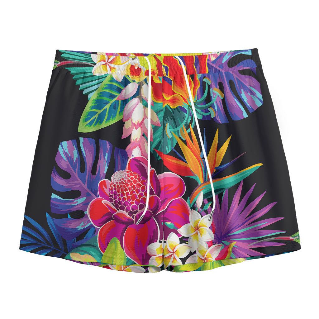 Tropical Hummingbird Print Mesh Shorts