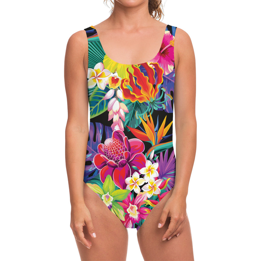 Tropical Hummingbird Print One Piece Swimsuit
