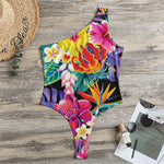 Tropical Hummingbird Print One Shoulder Bodysuit