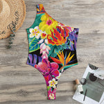 Tropical Hummingbird Print One Shoulder Bodysuit