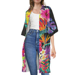 Tropical Hummingbird Print Open Front Beach Cover Up