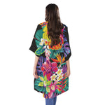 Tropical Hummingbird Print Open Front Beach Cover Up