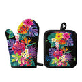 Tropical Hummingbird Print Oven Mitt And Pot Holder Set