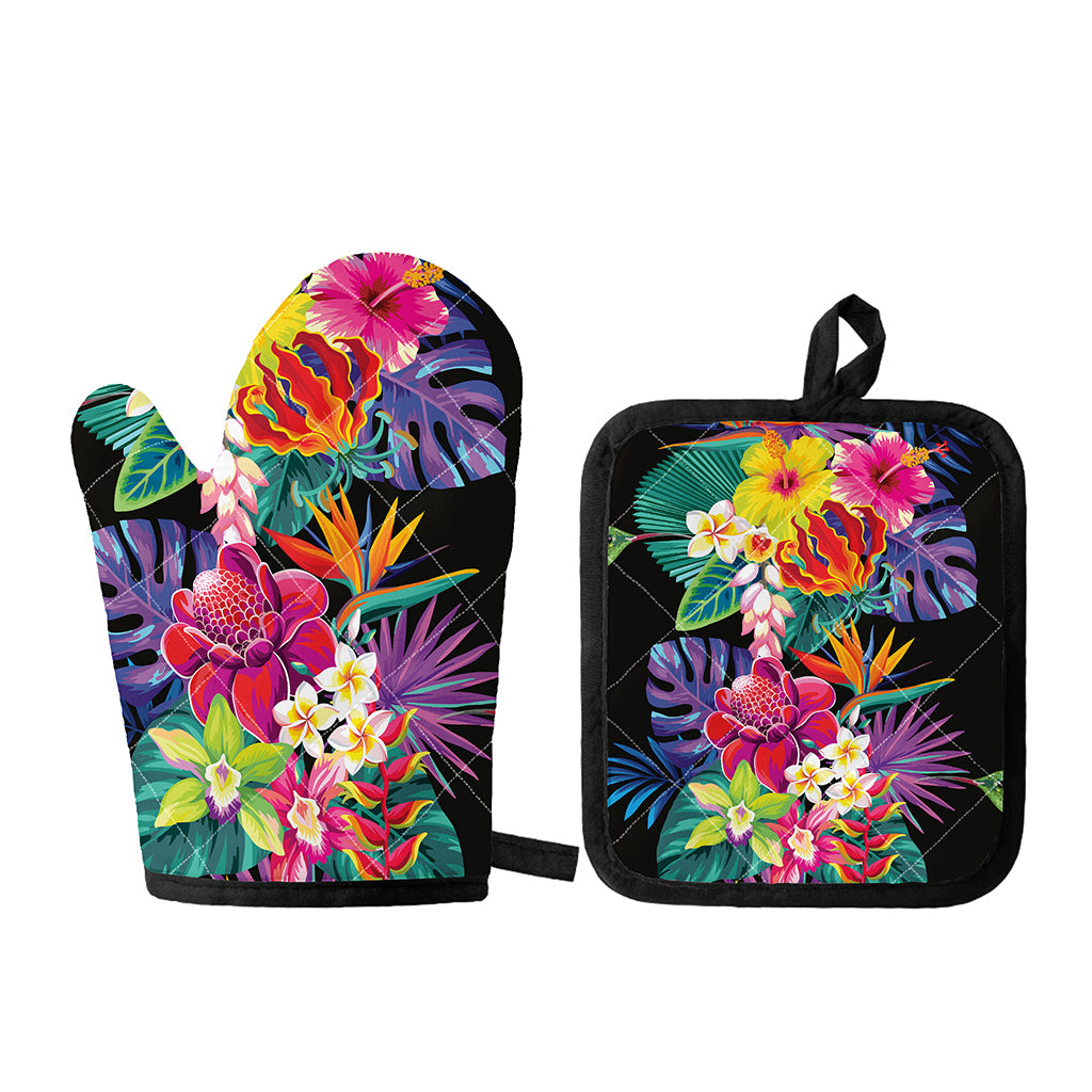 Tropical Hummingbird Print Oven Mitt And Pot Holder Set