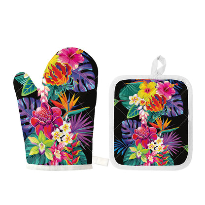 Tropical Hummingbird Print Oven Mitt And Pot Holder Set