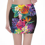 Tropical Hummingbird Print Pencil Mini Skirt