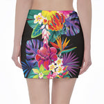 Tropical Hummingbird Print Pencil Mini Skirt