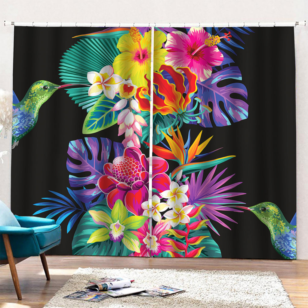 Tropical Hummingbird Print Pencil Pleat Curtains