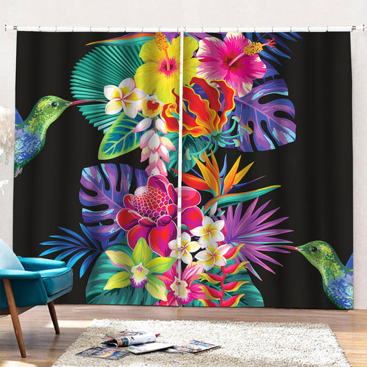 Tropical Hummingbird Print Pencil Pleat Curtains