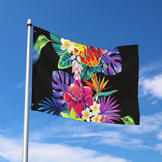 Tropical Hummingbird Print Polyester Flag
