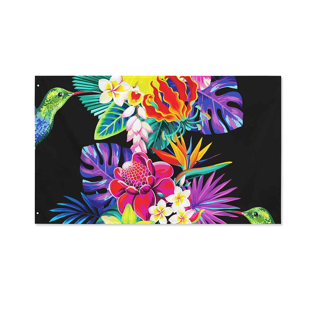 Tropical Hummingbird Print Polyester Flag