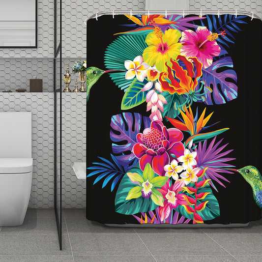 Tropical Hummingbird Print Polyester Shower Curtain