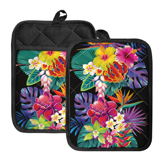 Tropical Hummingbird Print Pot Holders With Pocket