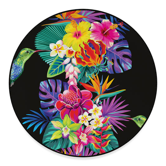 Tropical Hummingbird Print Round Floor Mat
