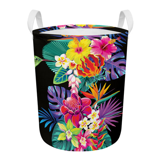 Tropical Hummingbird Print Round Laundry Basket