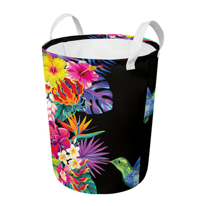 Tropical Hummingbird Print Round Laundry Basket