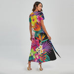 Tropical Hummingbird Print Short Sleeve Maxi Dress