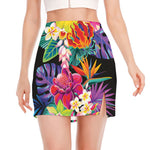 Tropical Hummingbird Print Side Slit Mini Skirt