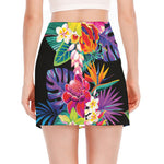 Tropical Hummingbird Print Side Slit Mini Skirt