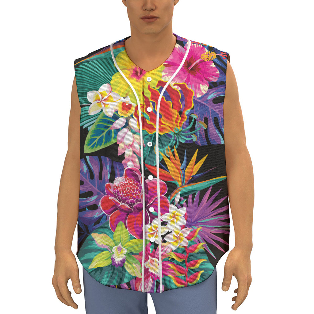 Tropical Hummingbird Print Sleeveless Baseball Jersey
